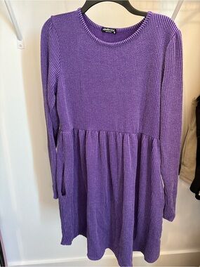 2 H&M Purple and Navy Long-Sleeve Ribbed Dress
